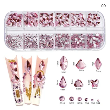 1 Комплект кутия, различни размери, разноцветни кристали, с фиксирана облегалка, кристали, диаманти, 3D блясък, Дизайн на нокти, луксозни бижута, аксесоари, ТОПЛА