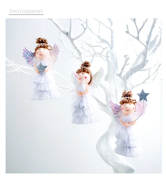 1 бр. Коледна кукла висулка Ангел, полата от плат с ресни за момичета, коледни декорации