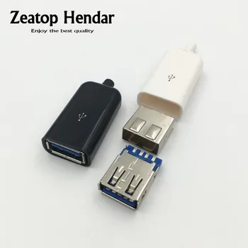 10 комплекта USB 3.0 A, 4-пинов конектор, жак за заваряване тип конектор 4 в 1 за запояване САМ, адаптер, бял, черен