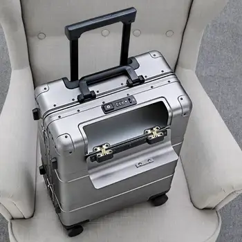 100% Алюминиево-магнезиева сплав, мъжки бизнес куфар-количка, висококачествен калъф с парола за засаждане, ръчния багаж