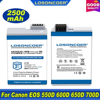 100% Оригинална Батерия LOSONCOER 2500 ма LP-E8 За Canon EOS 550D 600D 650D 700D Kiss X4 X5 X6i X7i Rebel T2i T3i T4i T5i DSLR