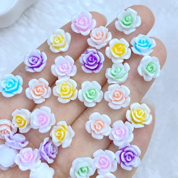 100 бр. Цветни рози за дизайн на ноктите от смола, смесени цветове, цветни висулки за дизайн на нокти, аксесоари за маникюр във формата на цвете