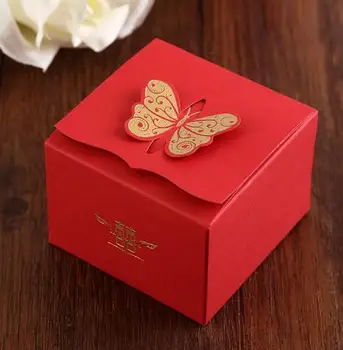 100 бр./лот, кутия шоколадови бонбони с червена папийонка в китайски стил, подарък кутия за сватба шоколад