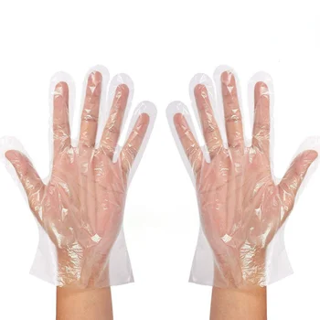 100 бр. прозрачни ръкавици за еднократна употреба Прозрачни пластмасови ръкавици и без латекс, Безопасен за хранене Ръкавици за приготвяне на храна, Почистване на кухненски аксесоари за барбекю