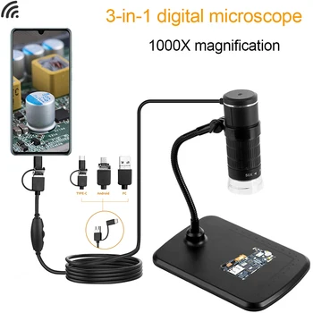 1000X Цифрово микроскоп с led USB микроскоп за мобилен телефон Микроскоп, камера TypeC система Android инструменти за тестване на печатни платки
