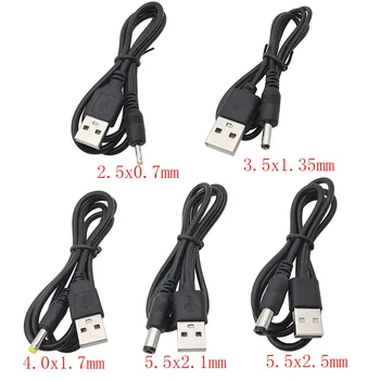 1БР 5 USB 2.0 Тип A Plug до 2,5x0,7 мм 3,5x1,35 мм, 4,0x1,7 мм 5,5x2,1mm 5,5x2,5 мм, Кабел захранване dc Штекерный конектор за Зарядно устройство Кабел