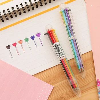 1бр 0,5 mm 6-цветна химикалка химикалка с прозрачен бочонком, прибиращи дръжки с остри краища, подарък дръжка за студенти, деца, медицински сестри