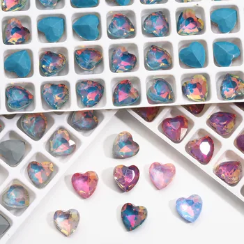 20 бр., кристали за дизайн на ноктите, блестящо цветно стъкло във формата на сърце, изделия от скъпоценни Камъни за 3D стикери, Висулки за нокти 8x8 мм, арт декорации