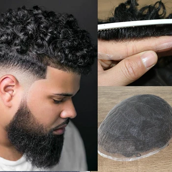20 мм Извратени мъжка перука на швейцарската основа с пълна завързана основа, мъжки протеза за коса, 100% Човешка коса, мъжка перука, Дишащи сменяеми система, Перуки