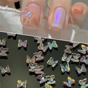 20 парчета, висулки за нокти под формата на пеперуда Aurora, 3D 6*7 mm, прозрачна пеперуда, Декорации за нокти, детайли за декорация, аксесоари за Kawai, направи си сам