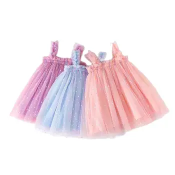 2022 Летни рокли за момичета на точки, пайети, преливащи сетчатое пищни рокля, детско принцеса рокля на подтяжках за рожден ден, 12 м-6 т