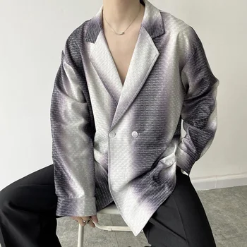 2022 пролетта ризи в корея ивица уникален цвят gradient в корейски стил, мъжки ежедневни свободни ризи с пайети за нощен клуб, M-XL