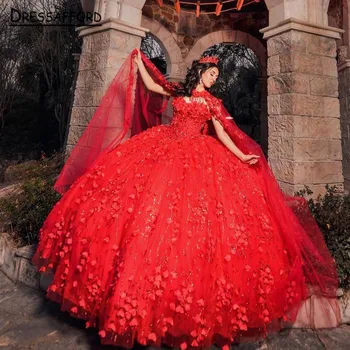 2023 Red Са Quinceanera Dresses Sweetheart Appliques With Wraps Ball Gown Custom Made рокля на бала