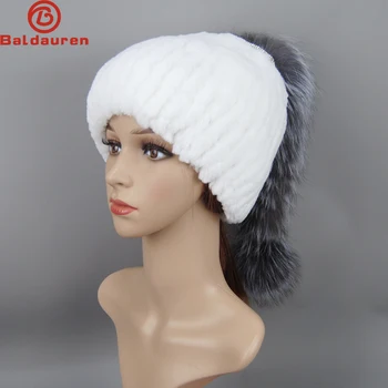 2023 Горещи Руски Дамски шапки от естествени лисьего кожа, шапка за момичета, шапка от естествена кожа заек Рекс, възли зимните шапки от естествена кожа