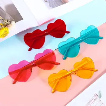 2023 Дамски Слънчеви очила с форма на сърце цвят карамел без рамки, Прозрачни Vintage Слънчеви Очила с UV400 за жени, Подаръци за партита