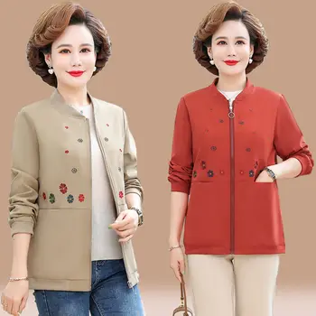 2023 Корейската мода, ново пролет, есен, жените реколта яке с дълги ръкави и принтом, дамски модни ежедневни палто с цип, връхни Дрехи X16
