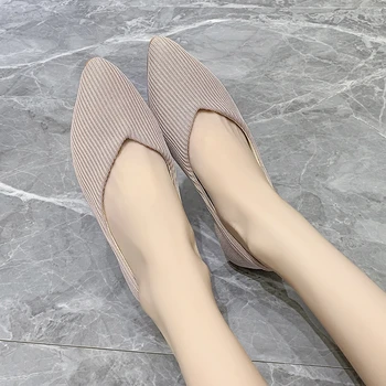 2023 Модни дамски балет апартаменти от дишаща еластична тъкан, окото ежедневни обувки на мека гумена подметка, лоферы без обков с остри пръсти, Обувки-лодка