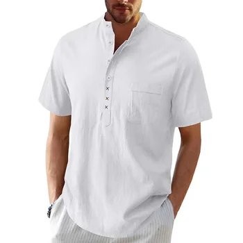2023 Нова мъжки Ежедневни блуза, бельо памучен риза, Свободни топове, Шорти, Дрехи с ръкави, пролет-лято, всекидневни пуловер, мъжки ризи