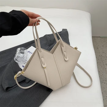 2023 Новата Модерна Дамска чанта с Голям капацитет, Дамска Кожена чанта-Тоут, Дизайнерски Луксозни Дамски Чанти На рамо Кафяв Цвят За Студенти
