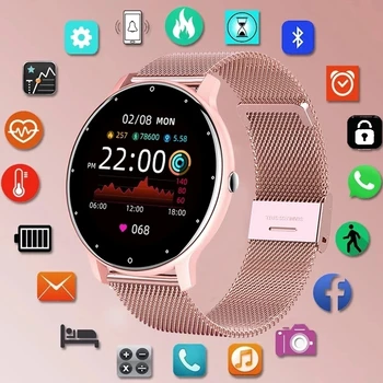 2023 Нови дамски смарт часовници с пълен сензорен екран, спортни часовници за фитнес IP67, водоустойчива Bluetooth за Android, iOS, женски смарт часовници