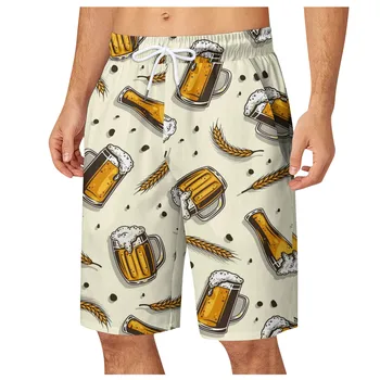 2023 Нови мъжки плажни шорти с шарките на алкохол, бира, шорти с 3d модел, мъжки/дамски къси панталони с мехурчета уиски, къси панталони, мъжко облекло