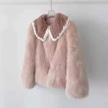 2023 Ново розово зимно палто от изкуствена кожа от овча кожа, дамски удебелена и топло яке от изкуствена кожа Лисица, есента и зимата гъст топло палто плюшевое