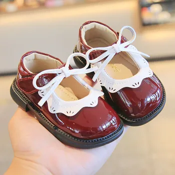 2023 Обувки за момиченца от 1 до 12 години, обувки принцеса на бала, кожени обувки с цветен кант за момичета, детски Mary Janes Bowknot F12161