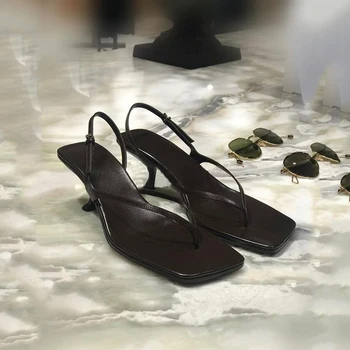 2023 г., Нови Летни Сандали, дамски сандали-чехли с квадратни пръсти, Дамски обувки на висок ток 