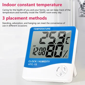 3 в 1 LCD-електронен цифров измерител на температура и влажност на въздуха, аларма, вътрешен и външен термометър, влагомер, метеорологичната станция, часовници