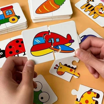 32шт Монтесори игра на Карти за деца, играчки-пъзели, ранно образование, плодове, мультяшные играчки-пъзели, Цвят, Форма, Когнитивно обучение