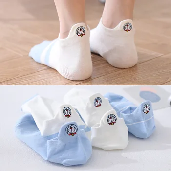 5 Двойки Женски сини корейски модни чорапи до глезена с шарени Аниме Happy Смешни, сладко японски чорапи-лодка Kawaii с малките си уста