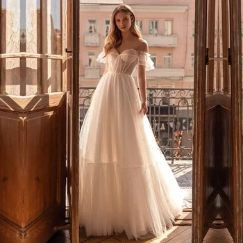 5 Сватбени рокли Qcenkeren, трапециевидные женски булчинска рокля с открити рамене, елегантна рокля vestido новия civil boda