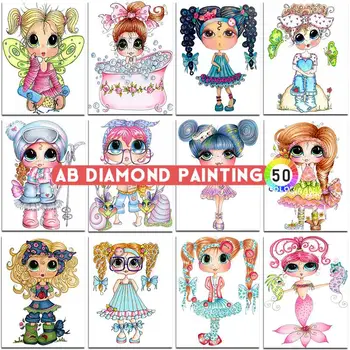 AB Diamond Painting цветен комплект Аниме Момиче с големи Очи, Принцесата Бродерия на кръстат бод Мозайка Стикери за стена Начало Декор