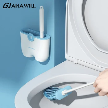 AHAWILL Стенен ершик за тоалетна силиконова TPR-четка без мъртвия ъгъл, четка с дълга дръжка, инструмент за почистване, комплект аксесоари за баня