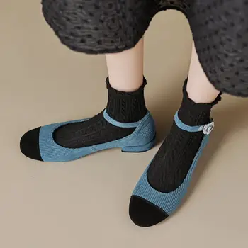 ALLBITEFO/ за Боядисана Обувки от естествена Кожа Отвътре и отвън от Флока На дебелите ток; Пролетна Мода Градинска Дамски обувки За момичета на токчета