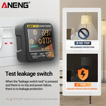 ANENG AC11 Smart Digital Socket Outlet Тестер Професионален Тест на детектор на напрежение Универсален Инструмент за проверка на заряд на батерията Проверка на УЗО NCV тест