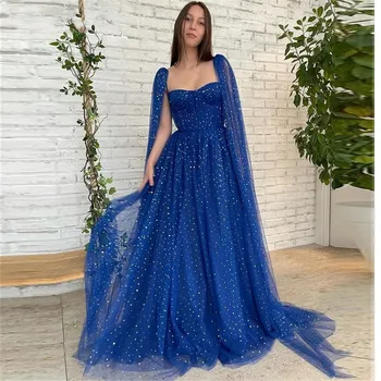 ANGELSBRIDEP/Кралско синя рокля за бала трапецовидна форма, с дълги ръкави-накидками, расшитое пайети, вечерни рокли на знаменитости, лидер на продажбите