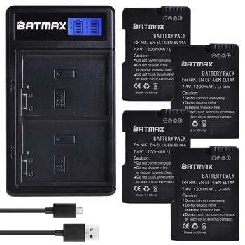 Batmax EN-EL14 EN-EL14A EL14 Батерия + LCD USB зарядно устройство Ganda untuk Nikon P7200 P7700 P7100 D5500 D5300 D5200 D3200 D3300 D3100