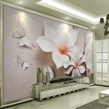 Beibehang Модни прости и елегантни 3D стерео бели магнолии перлено бял фон стени дневна спалня ТЕЛЕВИЗИЯ стенописи, 3D тапети
