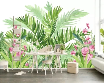 Beibehang Потребителски тапети, 3D стенопис, модерен минималистичен свеж тропически гори, бананови листа, градина, на открито, на дивана, на фона на тапети