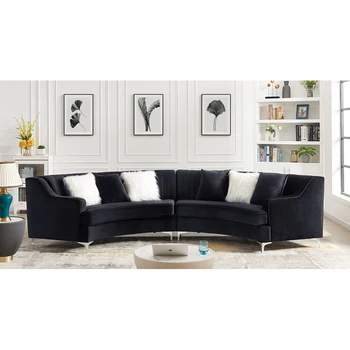 Black velvet извит диван с места за двама или повече души, за всекидневната