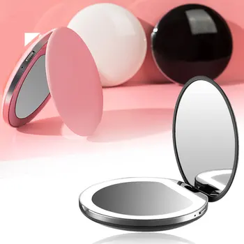 CSHOU168 Мини Джобно led огледало за грим с 3-кратно увеличение, огледало за грим с подсветка, USB Акумулаторни ръчни огледала за грим