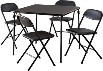 Card маса със столове, комплект от 4 теми, Сгъваема маса и стол, за помещение/на улицата, маса за Хранене, комплект от 5 позиции, черна