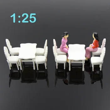 Evemodel 2 комплекта G Мащаб 1:25 Модел Бяла правоъгълна Маса за Хранене, стол, диван ZY03025