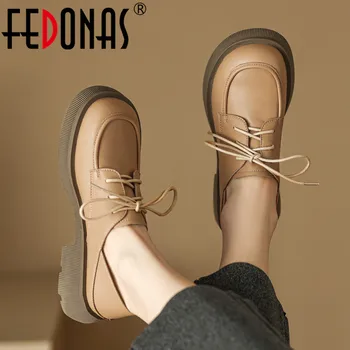 FEDONAS/Класически дамски обувки-лодка дантела; Ежедневни Работна обувки на дебелите обувки с кръгло Бомбе; сезон Пролет-лято; Основни Лоферы от естествена кожа