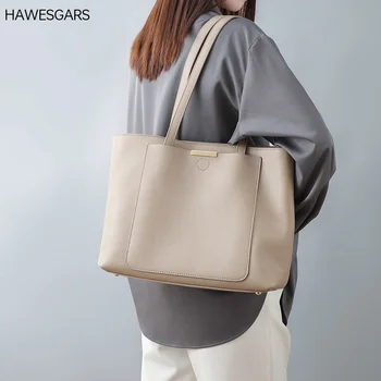 HAWESGARS, нова дамски модни кожена чанта през рамо, универсална чанта с голям капацитет, чанта-тоут