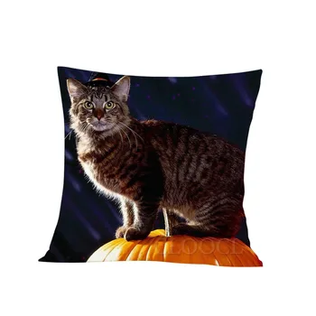 HX Калъфка за Хелоуин с хубав раиран котка и принтом тиква за Хелоуин от полиестер с цип, забавна празнична парти