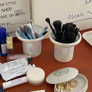 Han Фън Ins Просто кофа за съхранение на козметични четки от керамика покритие покритие, държач за червило, настолен органайзер за съхранение