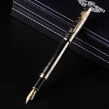 Hero 953 Класическа писалка със златен клипс от черен метал, иридий дръжка с тънки мастило 0,5 мм, Офис ученически пособия, канцеларски материали