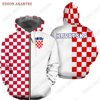Hrvatska Hoody с качулка на цип Спортен костюм за мъже и Жени Герб на Хърватия в стил Half Style 3DPrint Футболна hoody Унисекс Командване риза по поръчка